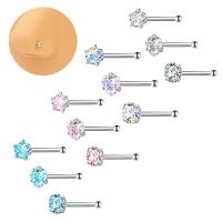 4PCS(Round Heart Star)20G Nose Rings Stainless Steel Nose Studs Cubic Zirconia Piercing Tool Body Jewelry for Women Lady Girls