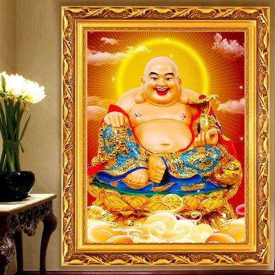 QIANZEHUI ภาพปักครอสติทช์คริสตัล แบบกลม ลาย Maitreya Buddhism DIY 5D