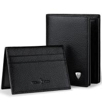 ZZOOI WilliamPOLO Wallets Mens Short Bifold Mini Cards Holder Slots Genuine Saffiano Leather Vertical Horizontal Money Purse Black