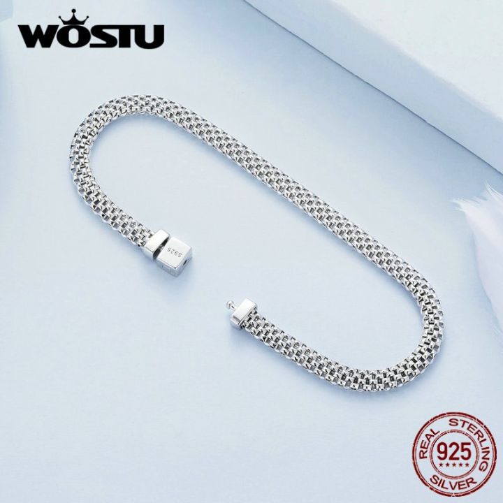 wostu-กำไลตาข่ายถัก925เงินสเตอร์ลิงแบบยุโรปเรียบง่ายสำหรับสร้อยแฟชั่นสำหรับผู้หญิงข้อมือหรูหราเครื่องประดับ-b124ของขวัญแต่งงาน