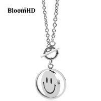 BloomHD สแตนเลส Rotatable Smiley Face ใบหน้าร้องไห้คู่ด้านข้างสร้อยคอพร้อมจี้