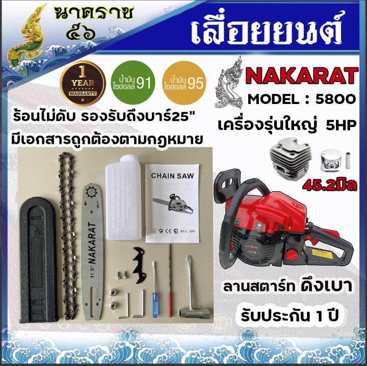 เลื่อยยนต์-เครื่องเลื่อย-เลื่อยโซ่-nakarat-รุ่น-5800-แท้-5hp-รับประกัน-1-ปี