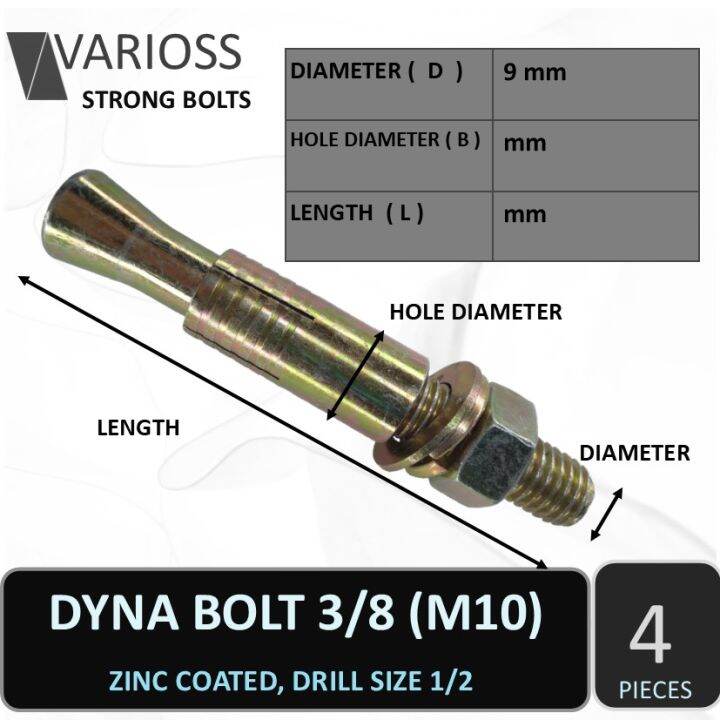 DynaBolt Sleeve Anchor 3/8 4 pcs, Drill Size 9/16 Tetanized or ZInc