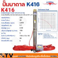 ปั๊มบาดาล ควายทอง บ่อ 4 นิ้วขึ้นไป (2 แรง X ทางออก 2 นิ้ว ) รุ่น K416 (พร้อมกล่องคอนโทรลและสายไฟVCT30เมตร) ปั้มบาดาล ปั้มน้ำบาดาล ซับเมิส ซับเมอร