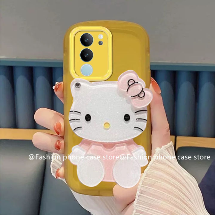 phone-case-เคส-vivo-v29-5g-สีใสพร้อม-hellokitty-ป้องกันเลนส์กระจกแต่งหน้าฝาครอบอ่อน-vivov29-2023