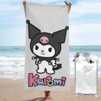 Sanrio Kuromi ผ้าขนหนูชายหาดไมโครไฟเบอร์แห้งเร็วดูดซับอย่างอ่อนโยนผ้าเช็ดตัวผ้าเช็ดตัวตั้งแคมป์ยิมว่ายน้ำโยคะผ้าเช็ดตัวพร้อมกระเป๋าเก็บของ