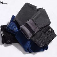 【CW】 Ankle Length Vaqueros Thick Pants Fleece Denim Trousers Mid Waist Warm Jeans