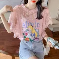 YIGE 2021ฤดูร้อนที่สวยงามเสื้อสตรีแต่งลูกไม้แฟชั่นการพิมพ์เสื้อ Apricot เสื้อยืดเสื้อสีชมพู. 