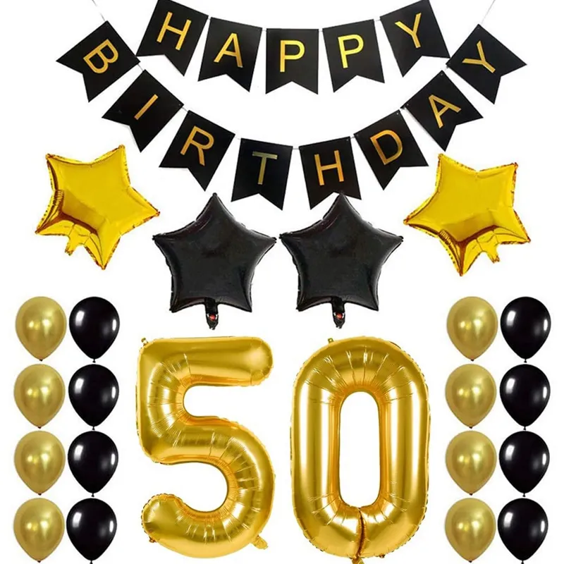 50Th Birthday Party Decor Kit Happy Birthday Balloon Banner Number