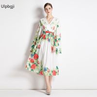 Spring New Fashion Runway New High-End Elegant Long Dress Retro Printed Dress