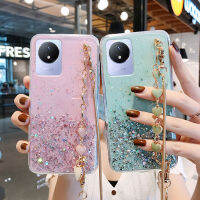 เคส Vivo Y02t Y02A Y02 Y16 ล่าสุดการออกแบบเลื่อมซิลิโคนอ่อนนุ่มโปร่งใสเคสโทรศัพท์ Vivo Y16 Y02t ฝาครอบโทรศัพท์พร้อมสายรัดข้อมือที่น่ารัก