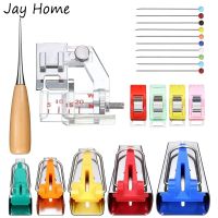 5 Sizes Bias Tape Maker Set Bias Binding Tape Maker Presser Foot with Sewing Pins Wooden Awl for DIY Sewing Crafting Quilting