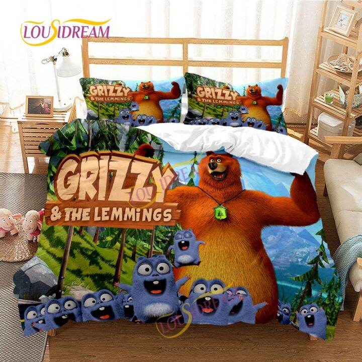 hot-print-grizzy-and-the-lemmings-duvet-cover-set-four-three-piece-soft-bed-sheet