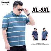 ▩✖ เสื้อยืดโปโล แขนสั้น ลายทาง ทรงหลวม ขนาดใหญ่ XL-8XL สําหรับผู้ชายอ้วน