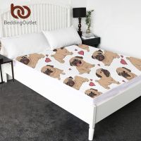 BeddingOutlet Hippie Pug Bed Sheet Animal Cartoon Microfiber Fitted Sheet Queen Cute Dog Mattress Cover Bulldog Bedding 1-Piece