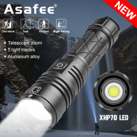 Asafee 1500LM 1780 XHP70 LED ultra bright powerful light Outdoor flashlight Camping lamp telescopic zoom 5 gear press switch using 18650/26650 battery IPX4 waterproof