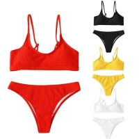 (Baixiang Flower City)   ✵✾❁  2022 Summer Women European And American Swimwear Ins Multicolor Sexy Split Bikini Solid Color Swimsuit Women