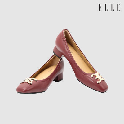 ELLE SHOES รองเท้าหนังแกะ ทรงส้นเหลี่ยม LAMB SKIN COMFY COLLECTION รุ่น Block heel สีแดงไวน์ ELB003