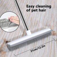 2 in 1 Carpet Brush Rubber Broom with Adjustable Long Handle Outdoor Soft Push Broom for Pet Cat Dog Hair Removal Carpet Kitchen