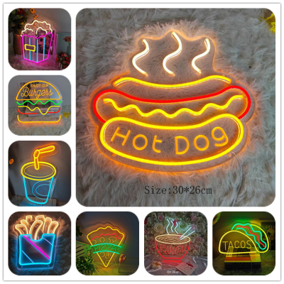 Led Neon Sign Hot Dog Pizza Ice Cream Restaurant Shop Open Decorations Holiday Party Wedding Night Light Home Wall Bar Christmas Night Lights