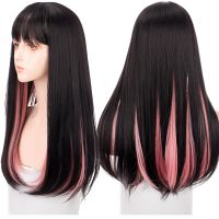 XG Synthetic Long Straight Hair Ombre Black Mixed Red Natural Wig Cosplay Wig with Bangs Lolita Anime Wig Party Wig for Women