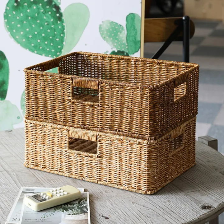 Wicker Storage Basket Rattan Woven Shelf Storage Basket Stackable Shelf ...