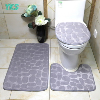 ?【Lowest price】YKS ชุดพรมห้องน้ำ3ชิ้นแบบนิ่มพรมลายหินกรวดพรมในห้องน้ำพรมดูดซับน้ำพรมปูพื้นฝาปิดโถส้วม