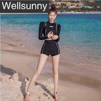 Wellsunny เอวสูงสำหรับหญิงชุดว่ายน้ำแขนยาว UV ชุดว่ายน้ำแบบป้องกันชุดว่ายน้ำสตรี