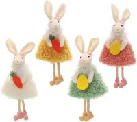 Easter Bunny Tree Hanging Pendant 4Pcs Cute Handmade Colorful Easter Rabbit Gnomes Plush Ornaments for Christmas Tree Wall Stai