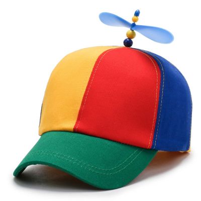 9QSS เด็กชายหญิง ตลก แมลงปอไม้ไผ่ ใบพัดเฮลิคอปเตอร์ หมวกกันแดด หมวกพ่อผจญภัย หมวก Snapback หมวกเบสบอล