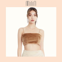 [MILIN] Faux Fur spaghetti crop top เสื้อสายเดี่ยวเฟอร์เทียม Bon Top สีน้ำตาล