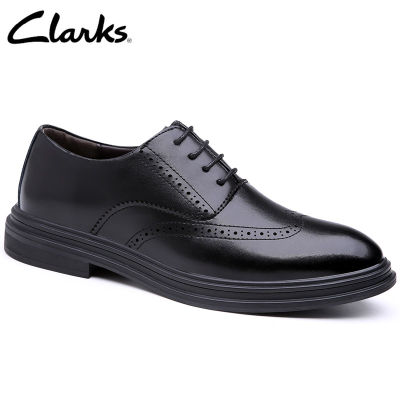 Clarks_Mens Dress Unlott Plain Black รองเท้าทางการ รองเท้าหนังลำลองสำหรับผู้ชายธุรกิจ