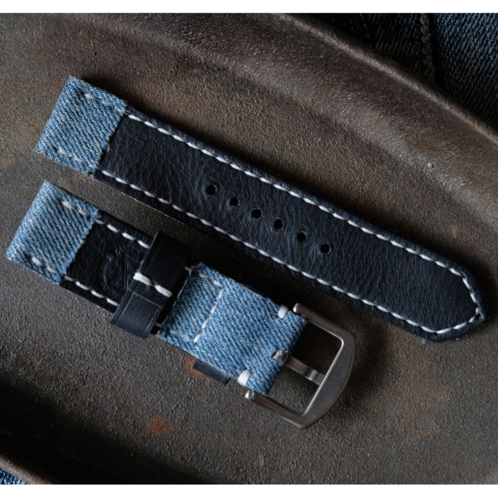 สายนาฬิกา-blue-denim-ผ้ายีนส์เฟด-14-oz-zebra-18มม-20มม-22มม-24มม-watch-strap-สายนาฬิกา-พร้อมบัคเคิล-sาคาต่อชิ้น-เฉพาะตัวที่ระบุว่าจัดเซทถึงขายเป็นชุด