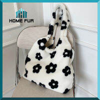 Home Fur กระเป๋าสะพายไหล่ กระเป๋าถือ ทรงโท้ท พิมพ์ลายดอกไม้ ผ้ากํามะหยี่ ขนนิ่ม แบบพกพา สไตล์สตรีท ✿