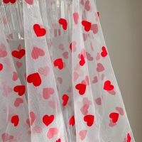 ❦☃ High Quality Red Heart Flocked Dot Mesh Tulle Guipure Lace Fabric Clothing Dress Wedding Decoration Sewing Net Fabric 0.5Yard