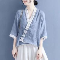 【CW】Fashion Woman Blouses 2022 Linen Clothing Chinese Traditional Clothes For Women Vintage Top Female Chinoiserie Summer Tang Suit