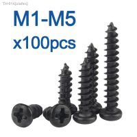 ☂ 100 pcs/lot Cross Round Head Phillips Self-tapping Screw M1 M1.2 M1.4 M1.5 M1.7 M2 M2.3 M2.6 M3 M3.5 M4 M5 Black Carbon Steel