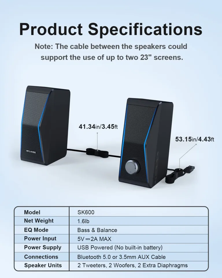 Nylavee Computer Speakers, Dynamic RGB PC Speakers, Bluetooth 5.0