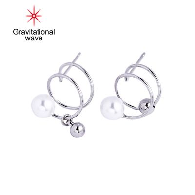 Gravitational Wave 1คู่ต่างหูประณีตสวมใส่ทุกวันแบบพกพาผู้หญิงเกาหลีสไตล์ Sweet Faux Pearl Ear Studs สำหรับ Party