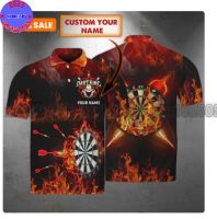 Xzx180305 Personalized Name Darts 3D Printed Summer Polo Shirt Unisex Darts Athlete Team T-shirt polo POL-44 (Private Chat Free Name&amp;Logo Change)