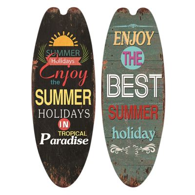 2Pcs String Festival Bar Home Decor Casual Home Decor Vintage Wooden Sign Surfboard Wooden Sign Beach Style Hanging