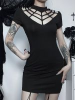 【HOT】✉▼❀ AltGoth Dark Academia Goth Y2k Grunge Spiderweb Collar Waist Short Sleeve Partywear