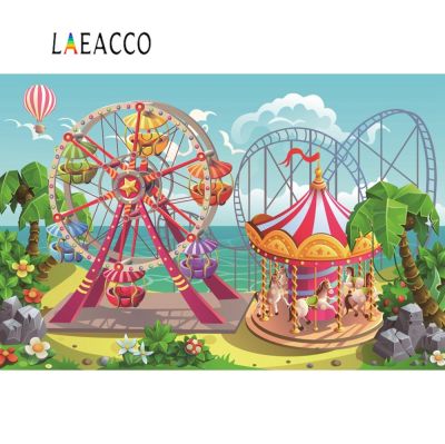 【☸2023 New☸】 liangdaos296 แบ็คดรอปไวนิล Laeacco การ์ตูนสำหรับเด็กทารกสวนสนุก Funfair Carousel Park Portrait ภาพถ่ายพื้นหลัง