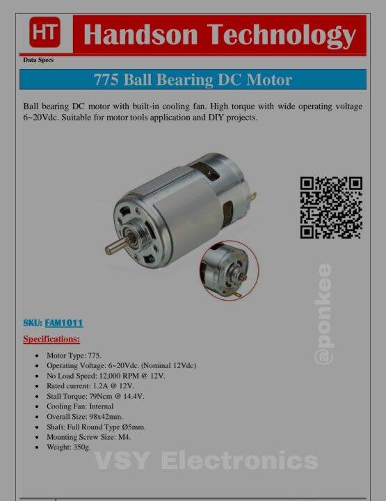 Handson Tech 6v to 20v dc High Torque 775 Ball Bearing DC Motor Lazada PH