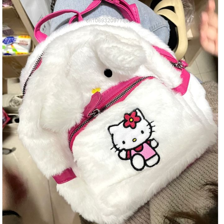 sanrio-กระเป๋าถือแฟชั่นลายการ์ตูน-y2k-กระเป๋าสะพายคิตตี้-กระเป๋าสตรีผ้ากำมะหยี่น่ารักทันสมัยกระเป๋านักเรียนนักศึกษาคุณภาพสูงน่ารัก2023new