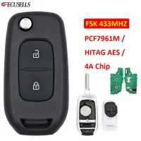 ที่ห้อยกุญแจรถรีโมท2ปุ่ม Fsk 433Mhz สำหรับ Renault Dacia Logan 2 Logan Ii Pcf7961m / Hitag Aes/ 4a ชิพ