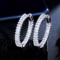 ThreeGraces Dazzling Baguette Cubic Zirconia White Gold Color Big Circle Round Hoop Earrings for Women 2022 Trendy Jewelry ER781