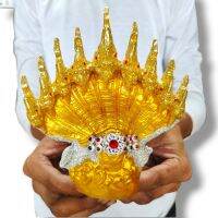 พญานาคราชประทานทรัพย์ 9เศียร พระวรกายประดับกากเพชรสีขาว บูชาและผ่านพิธีมาจากคำชะโนด งานเรซิ่นลงสีปิดทองแต่งองค์