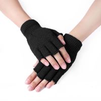 1Pair Unisex Black Half Finger Fingerless Gloves for Women and Men Wool Knit Wrist Cotton Gloves Winter Warm Work Gloves