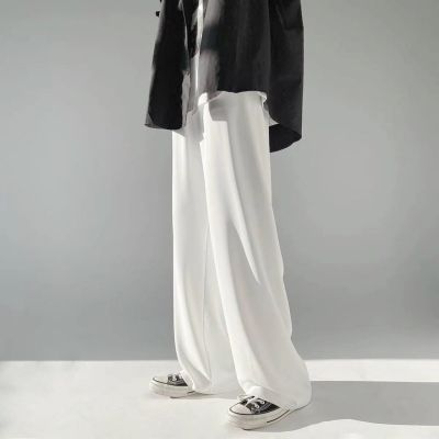 卍 กางเกงขากว้างลําลอง ผ้าเรยอน แบบบาง ทรงหลวม สีขาว แฟชั่นฤดูร้อน สไตล์เกาหลี สําหรับผู้ชาย ไซซ์ M - 4XL